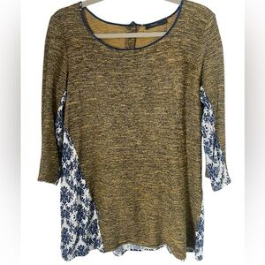 THML Gold and Floral Blue Patterned Tunic Sz L